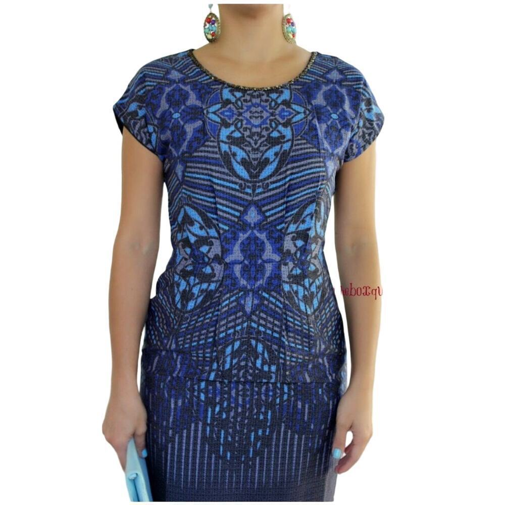 Yumi Dress Geometric Abstract Blue Dress Size 2-4 Art Deco